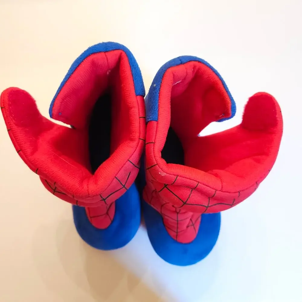 Marvel Spider-Man Boys Slipper Boots Size 9/10 3D Plush Velcro Red Blue